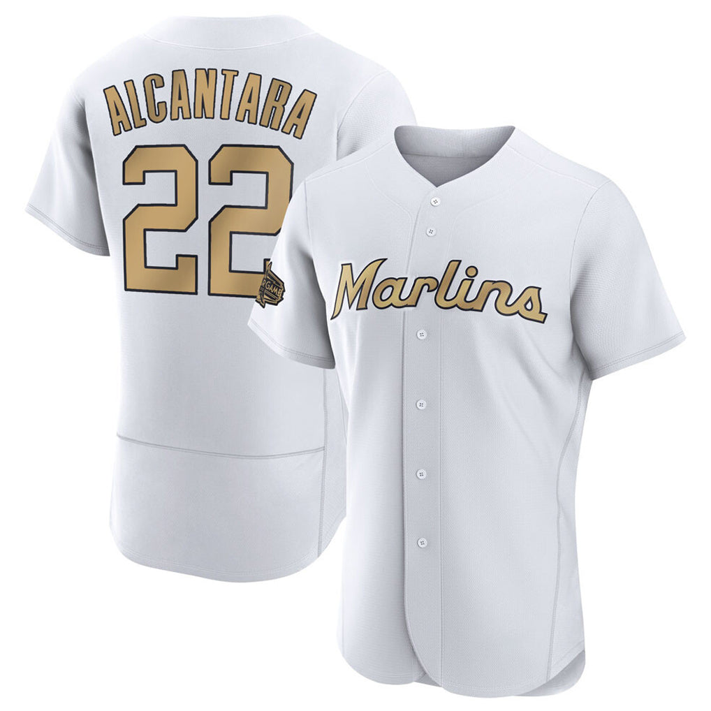 Vanessashop M.Marlins #22 Sandy Alcantara Player Gold  Home Limited Elite Stitched Jerseys
