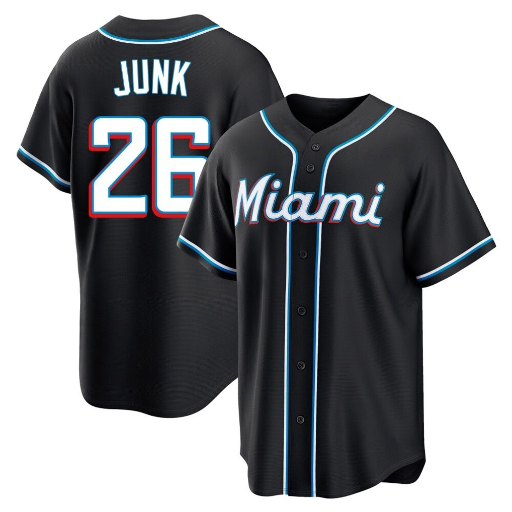 Vanessashop M.Marlins #26 Janson Junk Player Black Fashion Out Home Game Stitched Jerseys