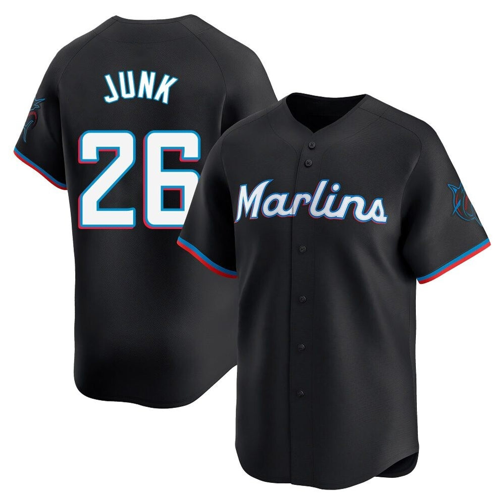 Vanessashop M.Marlins #26 Janson Junk Player Black Home Limited Stitched Jerseys