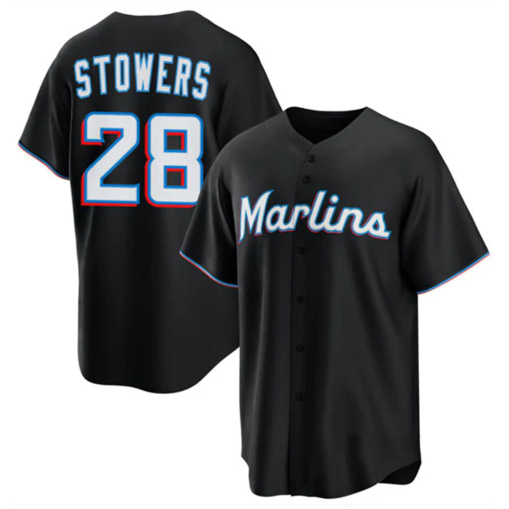 Vanessashop M.Marlins #28 Kyle Stowers Player Black  Home Game Stitched Jerseys