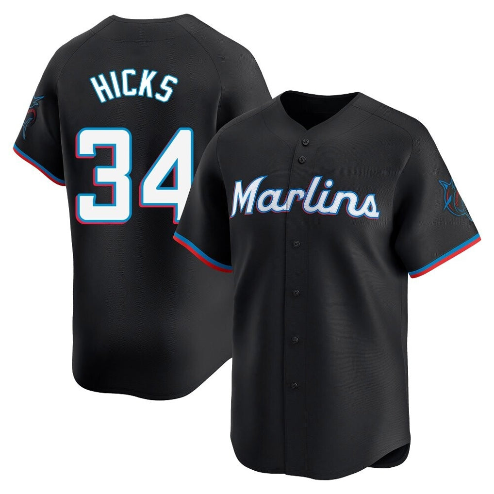 Vanessashop M.Marlins #34 Liam Hicks Player Black Home Limited Stitched Jerseys