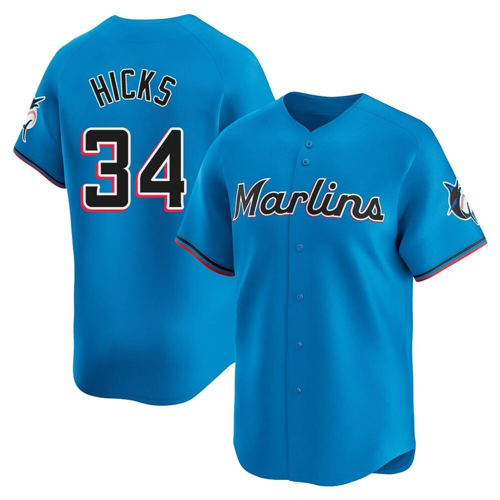 Vanessashop M.Marlins #34 Liam Hicks Player Blue Home Limited Stitched Jerseys