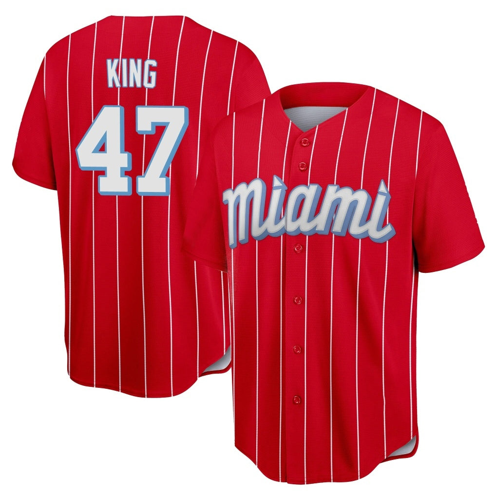Vanessashop M.Marlins #47 John King Player Red City Connect Home Game Stitched Jerseys