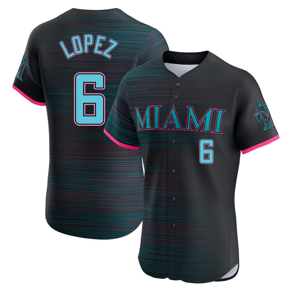Vanessashop M.Marlins #6 Otto Lopez Player Black City Connect Home Limited Elite Stitched Jerseys