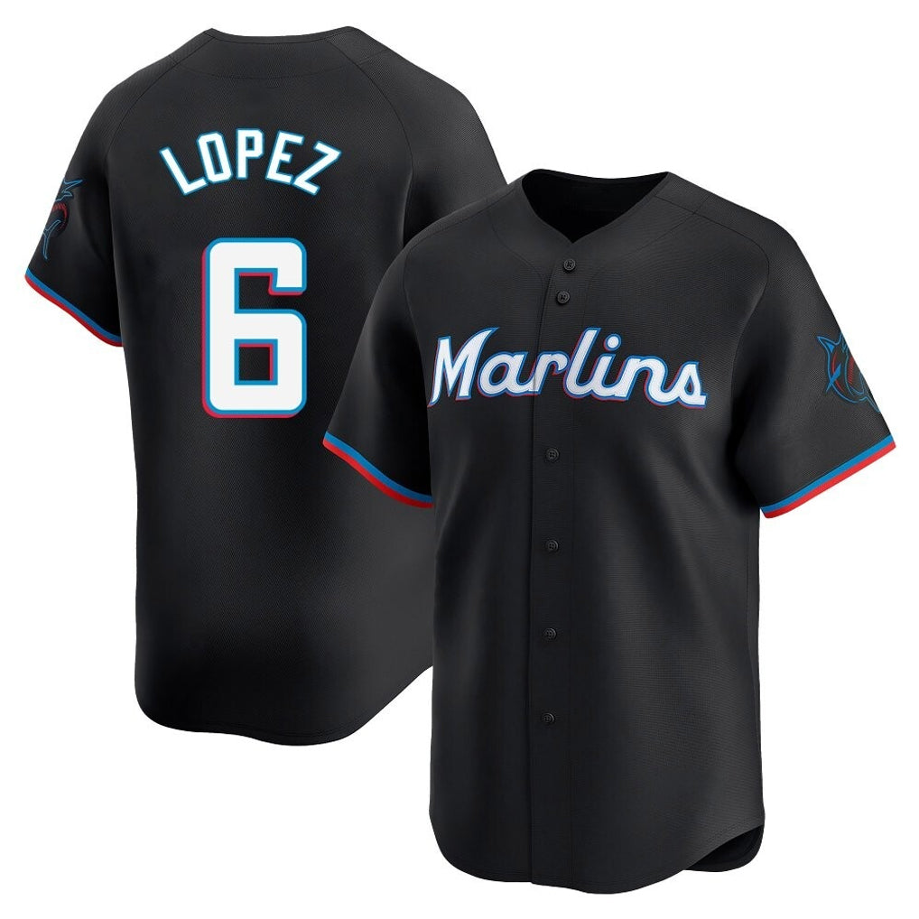 Vanessashop M.Marlins #6 Otto Lopez Player Black  Home Limited Stitched Jerseys