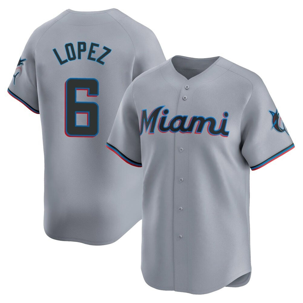 Vanessashop M.Marlins #6 Otto Lopez Player Gray Home Limited Stitched Jerseys