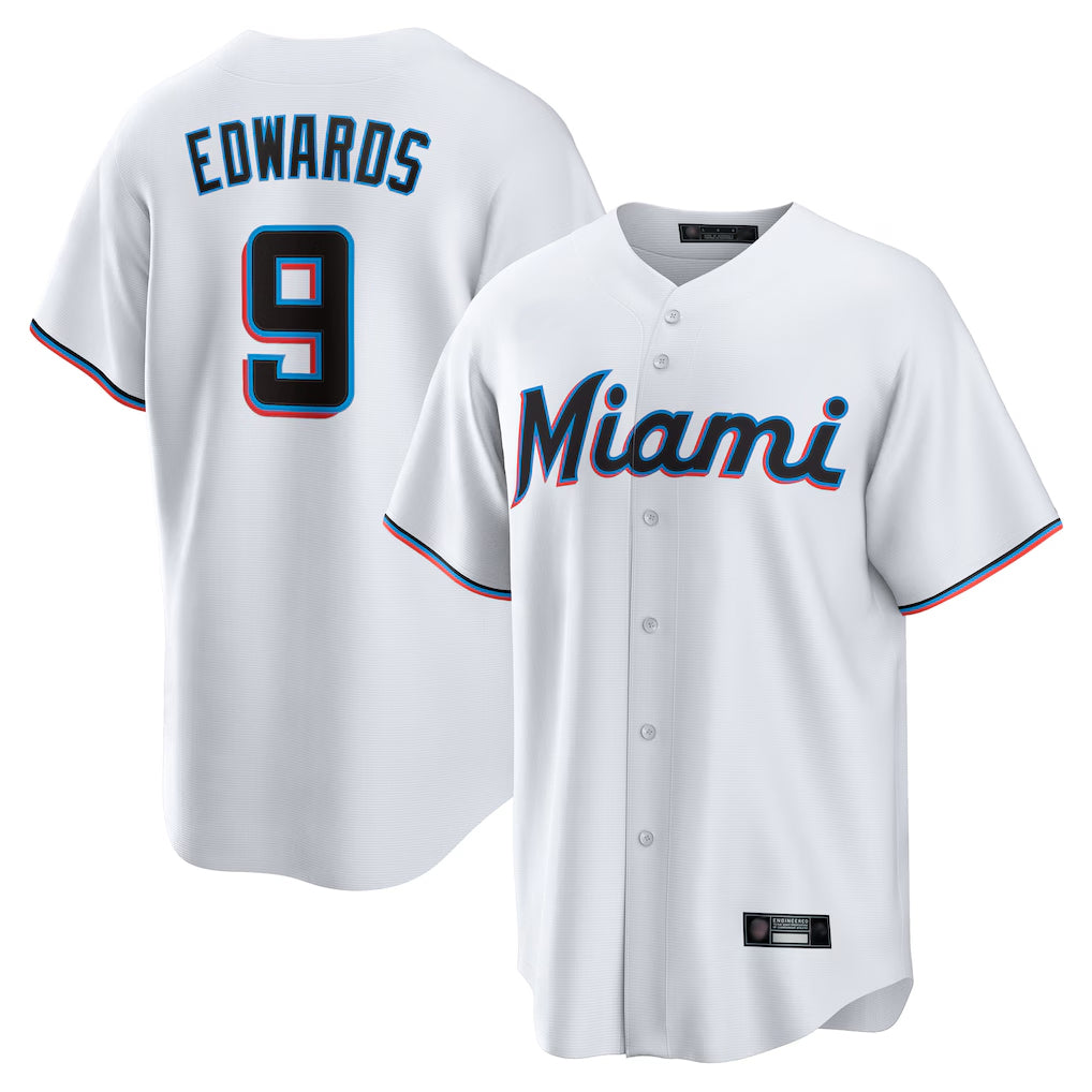 Vanessashop M.Marlins #9 Xavier Edwards Player White  Home Game Stitched Jerseys
