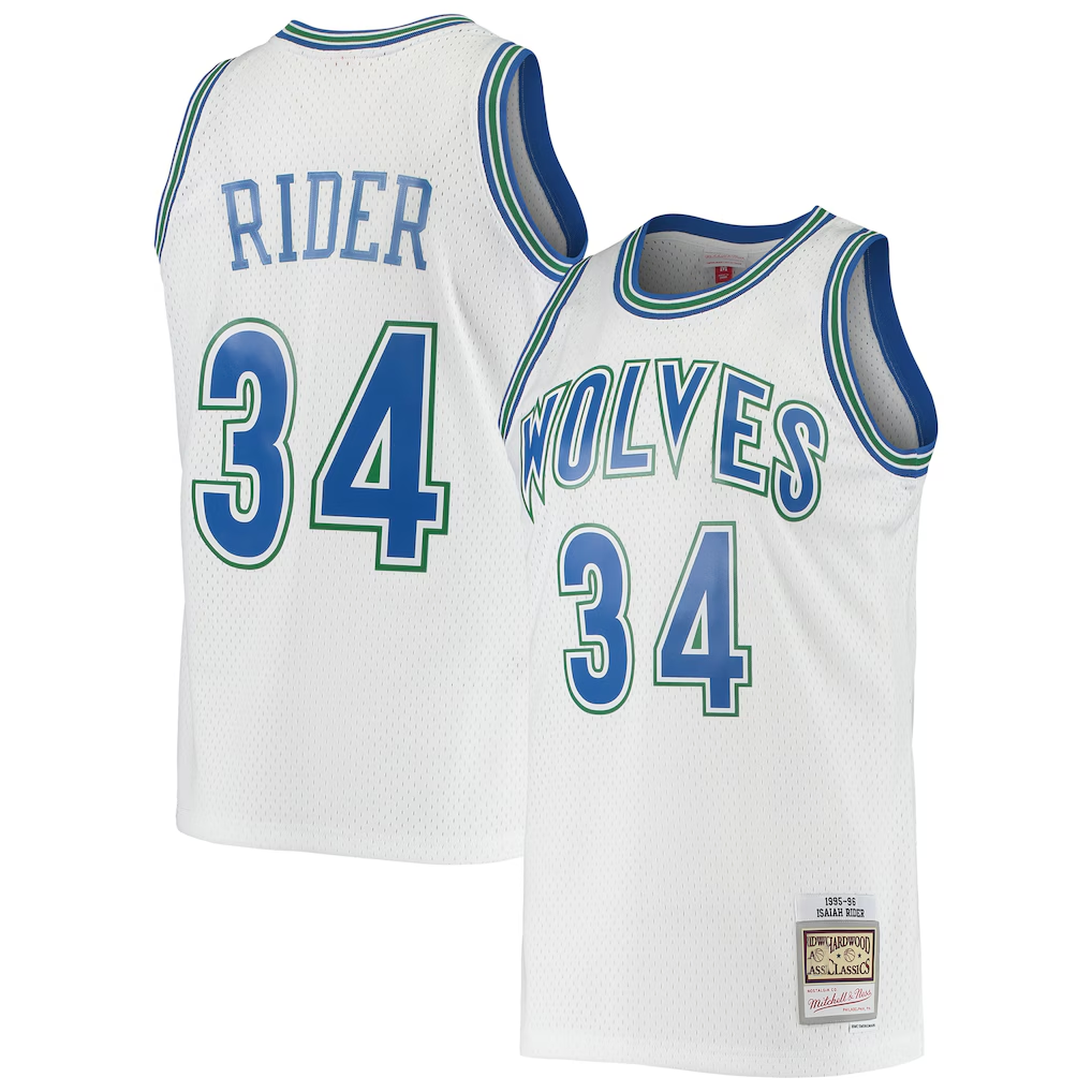 Vanessashop M.Timberwolves #34 Isaiah Rider Mitchell & Ness White 199596 Hardwood Classics Swingman Stitched Jerseys