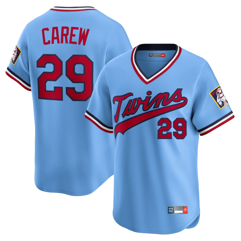 Vanessashop M.Twins #29 Rod Carew Player Light Blue Throwback Cooperstown Collection Limited T-shirt Stitched Jerseys