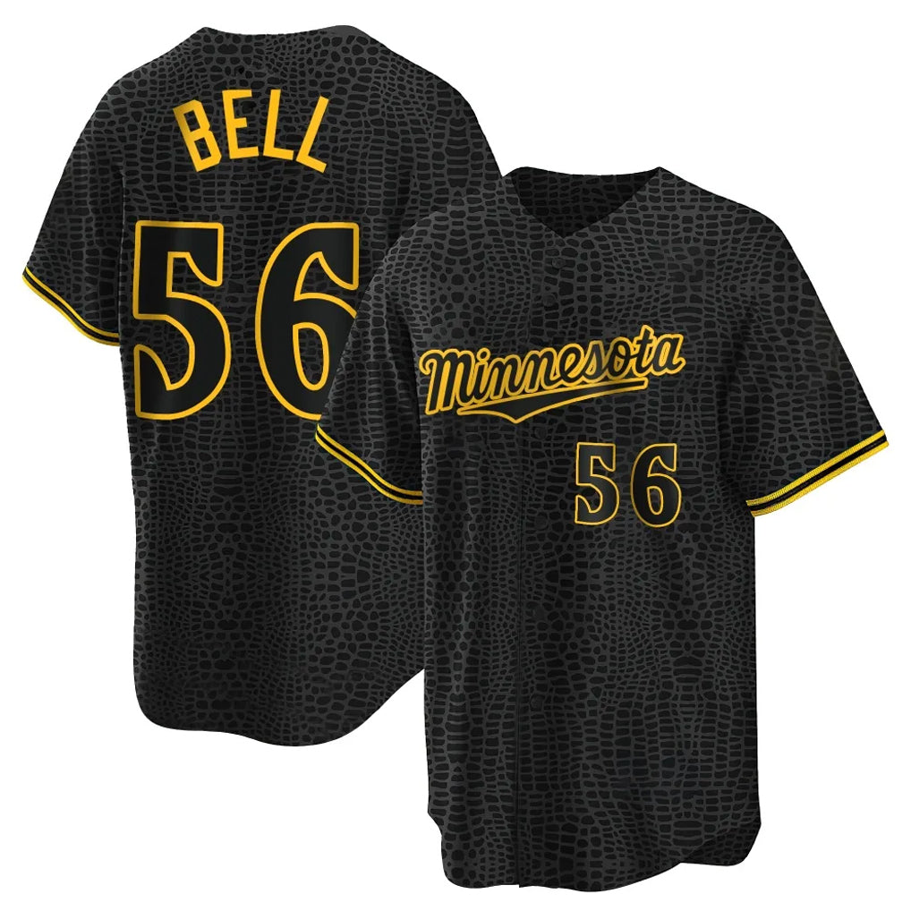 Vanessashop M.Twins #56 Josh Bell Player Black Snake Skin City Home Game Stitched Jerseys