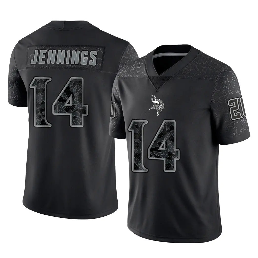Vanessashop M.Vikings #14 Jauan Jennings Player Black Reflective LImited Home Game Stitched Jerseys