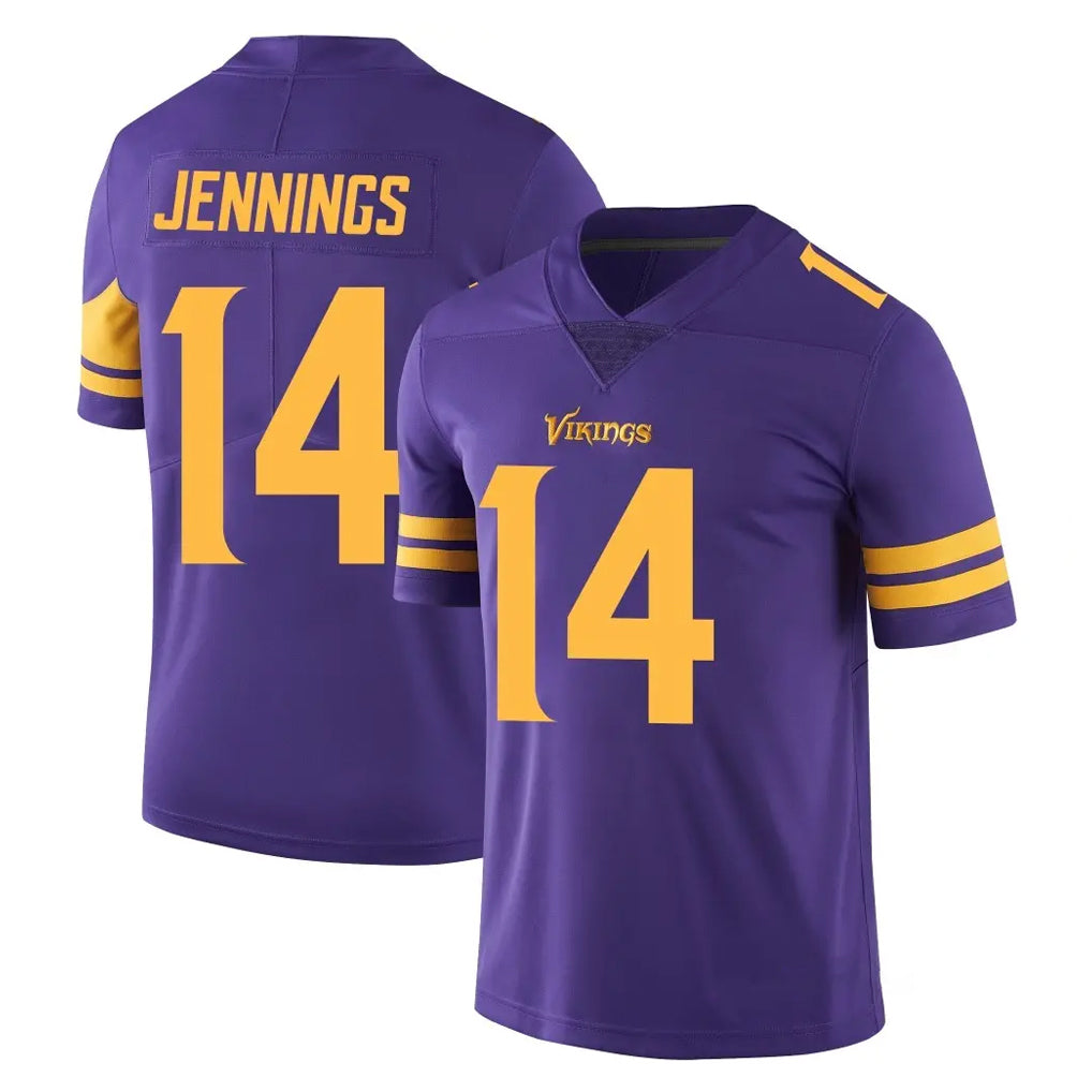 Vanessashop M.Vikings #14 Jauan Jennings Player Purple Limited Color Rush Home Game Stitched Jerseys