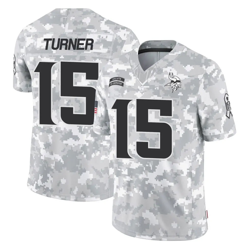Vanessashop M.Vikings #15 Dallas Turner Player Arctic Camo Salute To Service Limited Game Stitched Jerseys