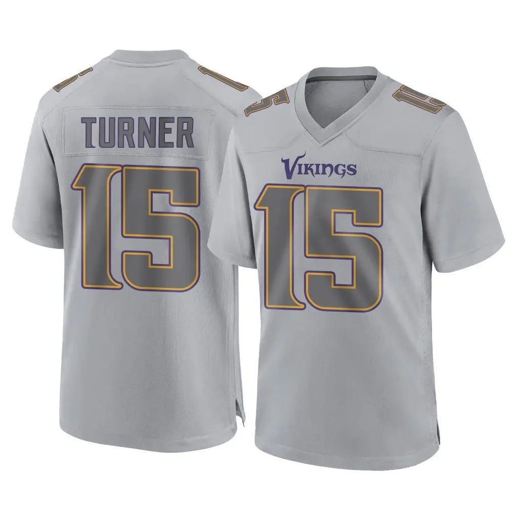 Vanessashop M.Vikings #15 Dallas Turner Player Gray Atmosphere Fashion Home Game Stitched Jerseys
