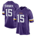 Vanessashop M.Vikings #15 Dallas Turner Player Purple Home Game Stitched Jerseys