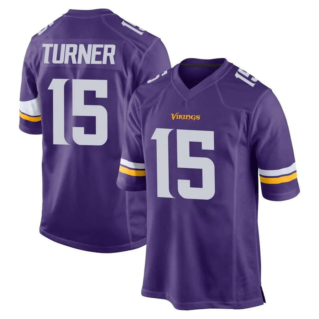 Vanessashop M.Vikings #15 Dallas Turner Player Purple Home Game Stitched Jerseys