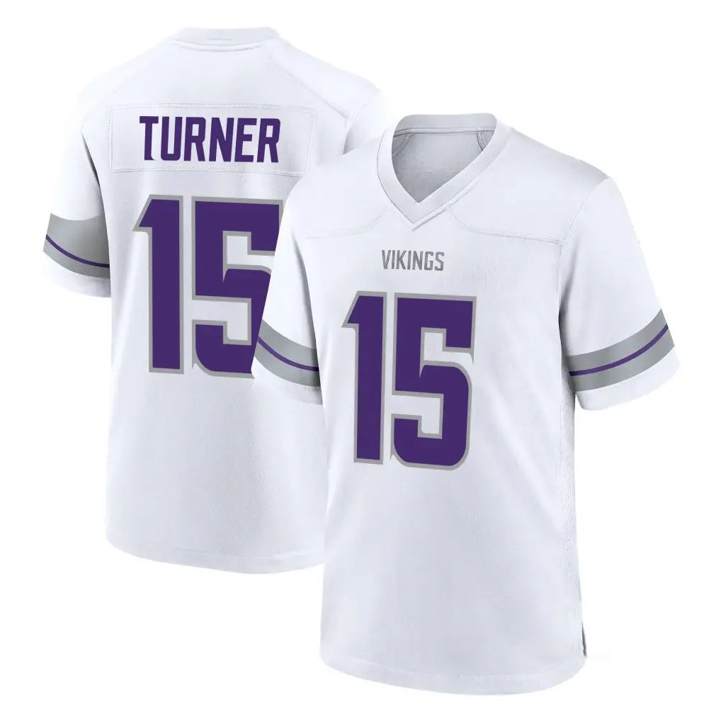 Vanessashop M.Vikings #15 Dallas Turner Player White Alternate Home Game Stitched Jerseys
