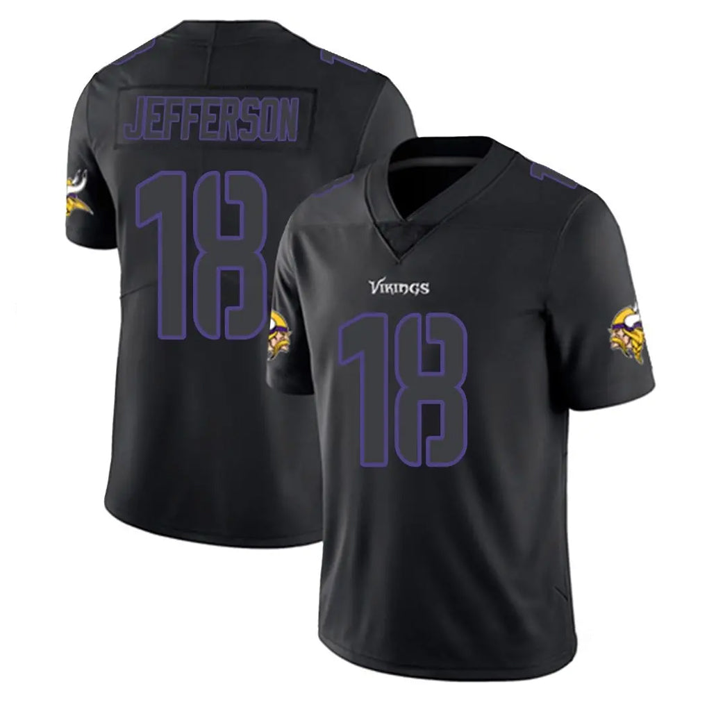 Vanessashop M.Vikings #18 Justin Jefferson Player Black Impact LImited Home Game Stitched Jerseys
