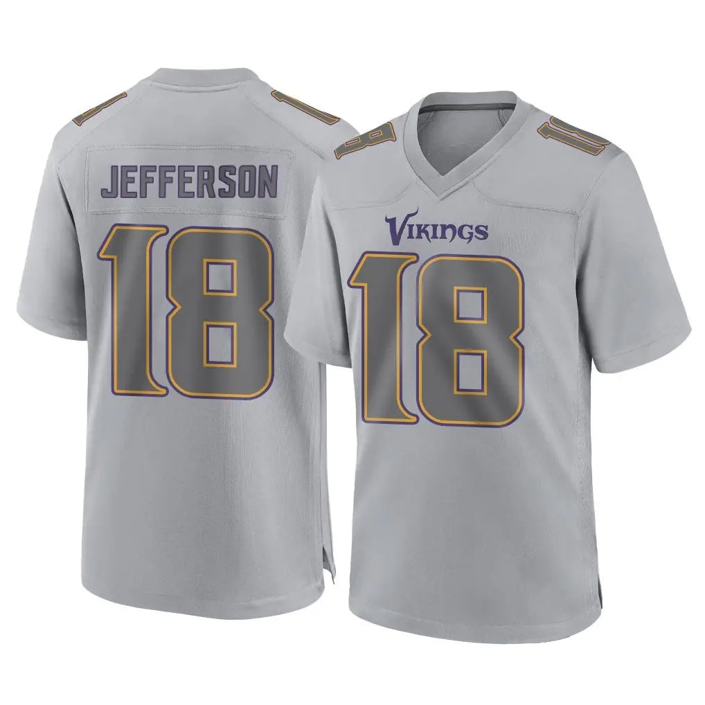 Vanessashop M.Vikings #18 Justin Jefferson Player Gray Atmosphere Fashion Home Game Stitched Jerseys