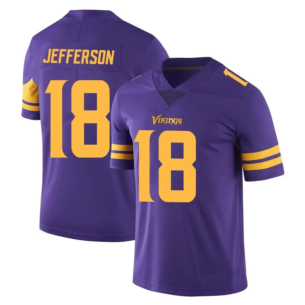 Vanessashop M.Vikings #18 Justin Jefferson Player Purple Limited Color Rush Home Game Stitched Jerseys