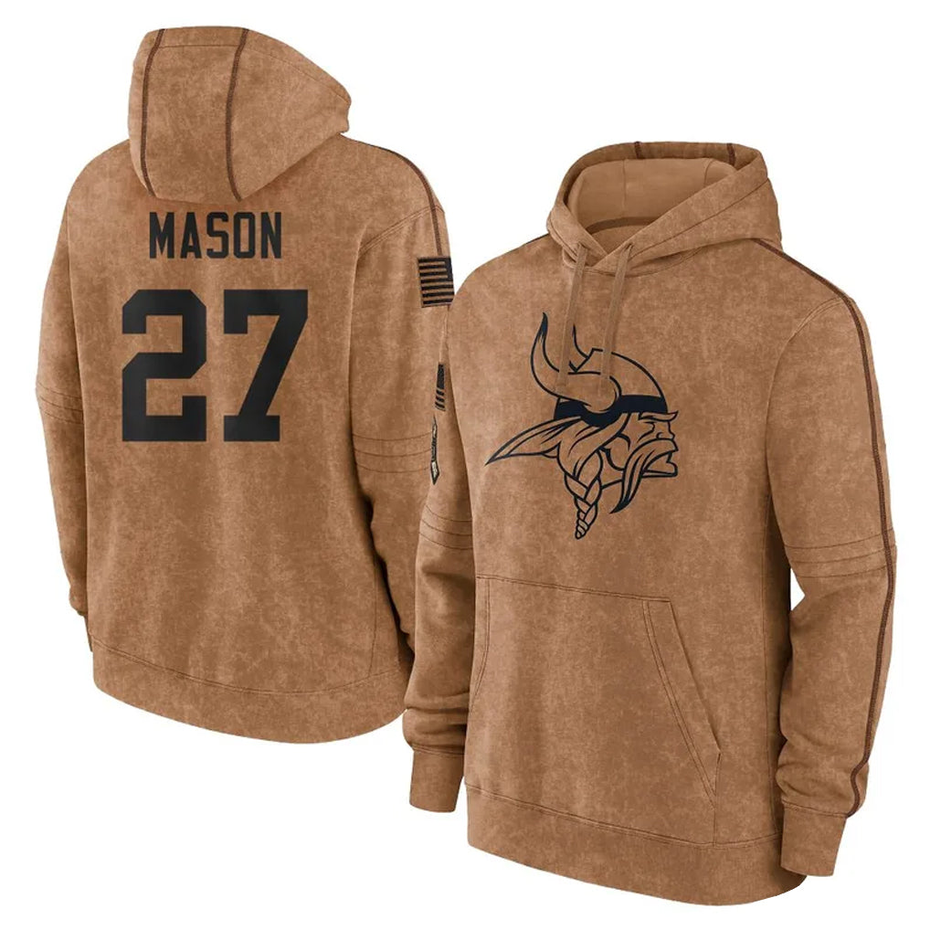 Vanessashop M.Vikings #27 Jordan Mason Player Brown Salute to Service Pullover Hoodies Limited Game Stitched Jerseys