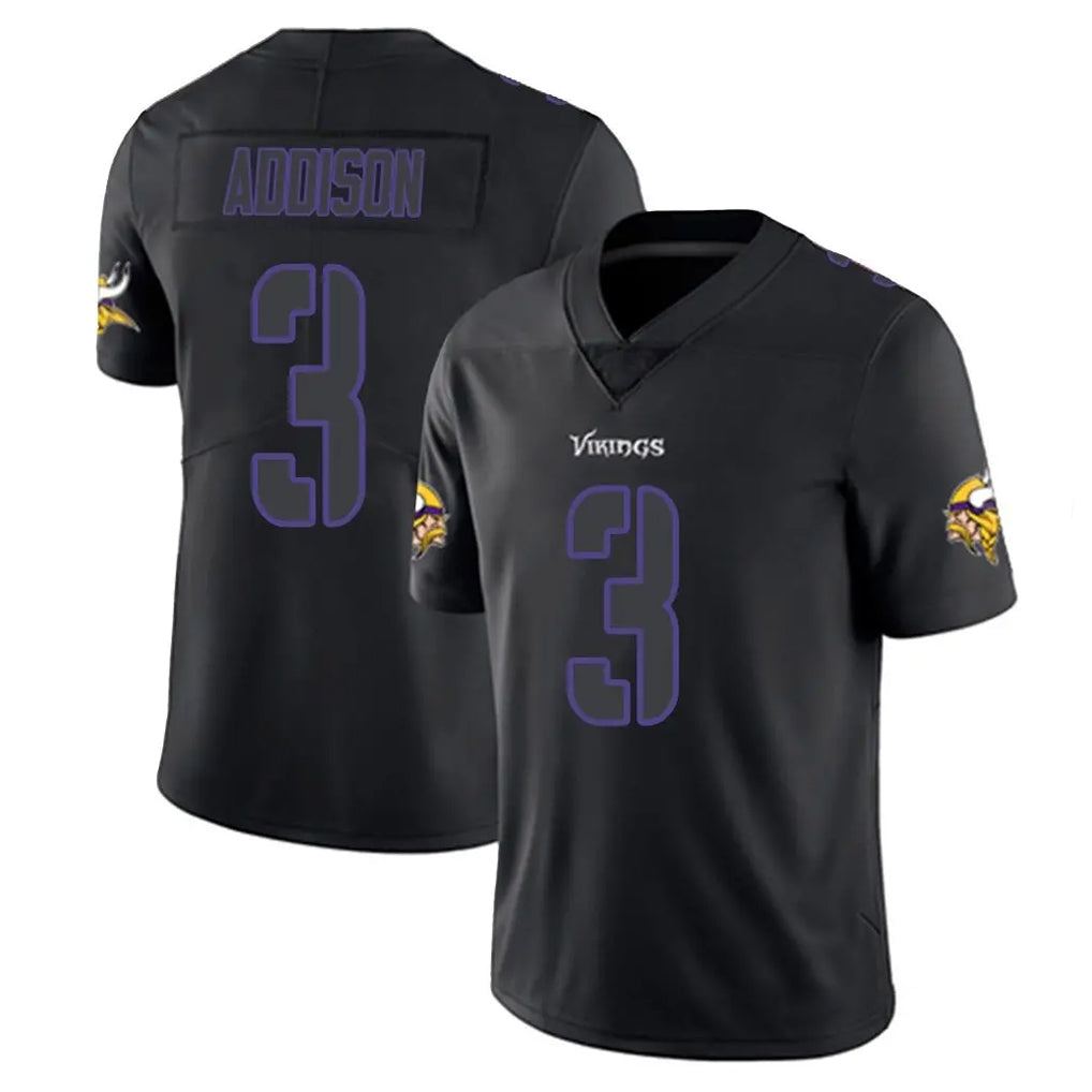 Vanessashop M.Vikings #3 Jordan Addison Player Black Impact LImited Home Game Stitched Jerseys