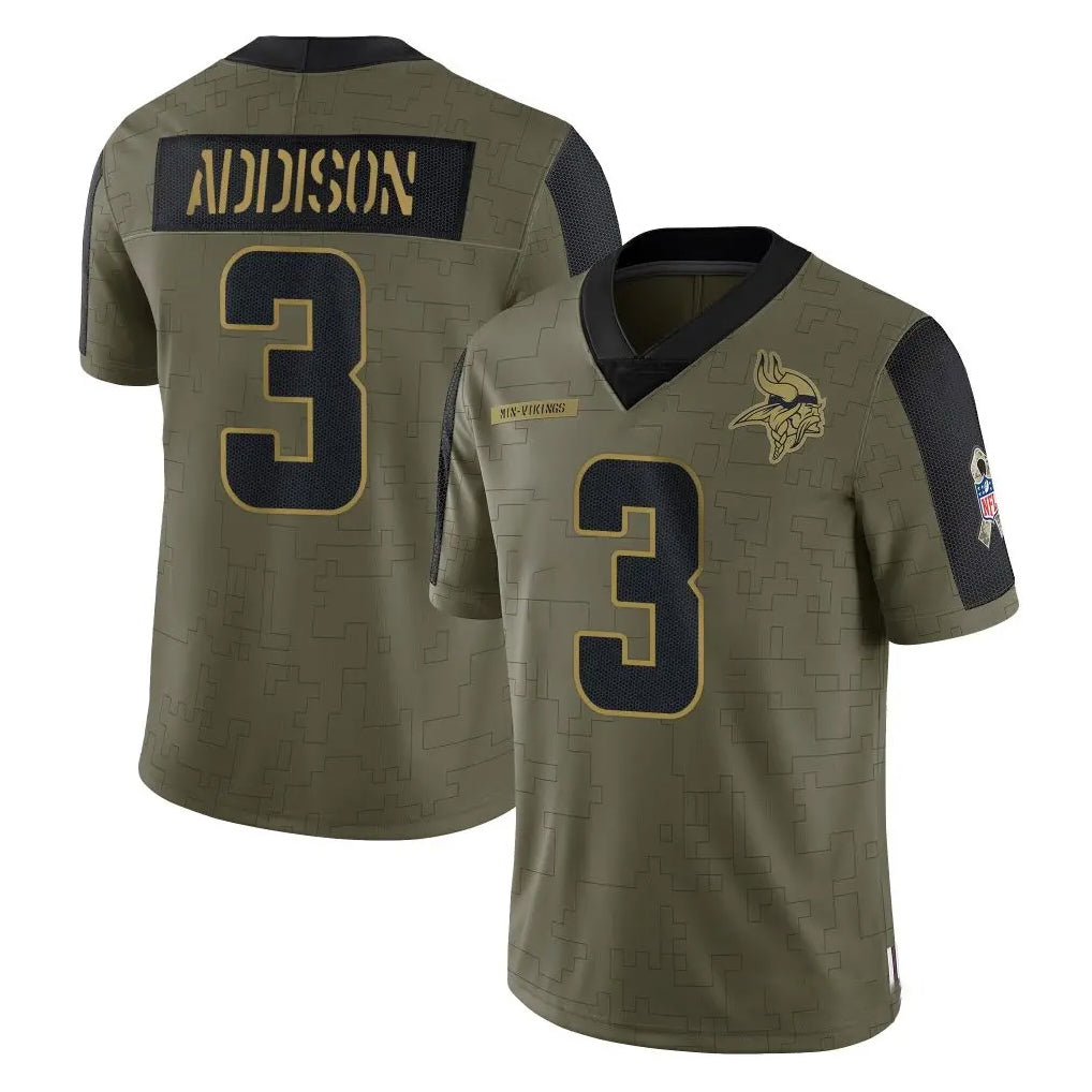 Vanessashop M.Vikings #3 Jordan Addison Player Olive Salute To Service Limited Game Stitched Jerseys