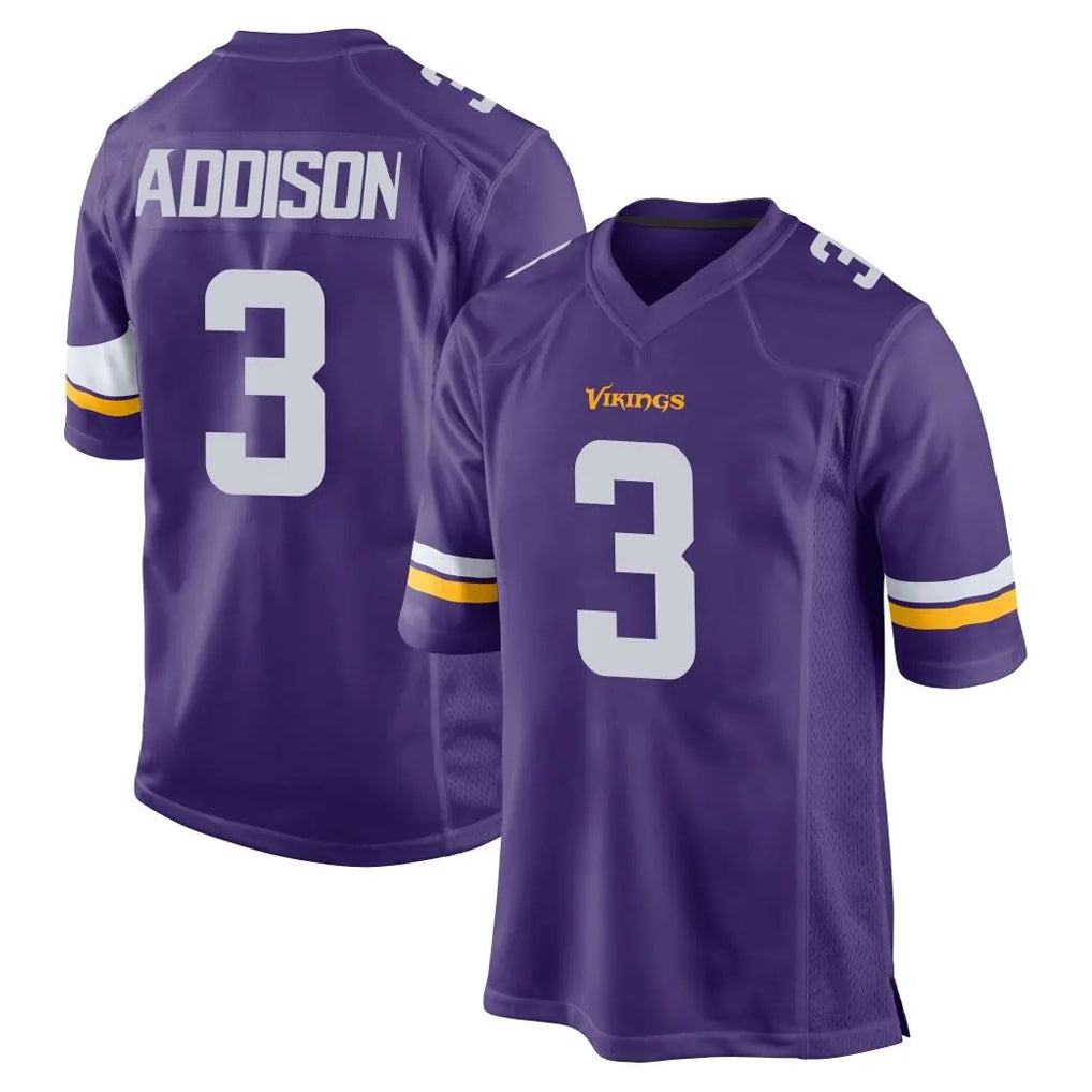 Vanessashop M.Vikings #3 Jordan Addison Player Purple Home Game Stitched Jerseys