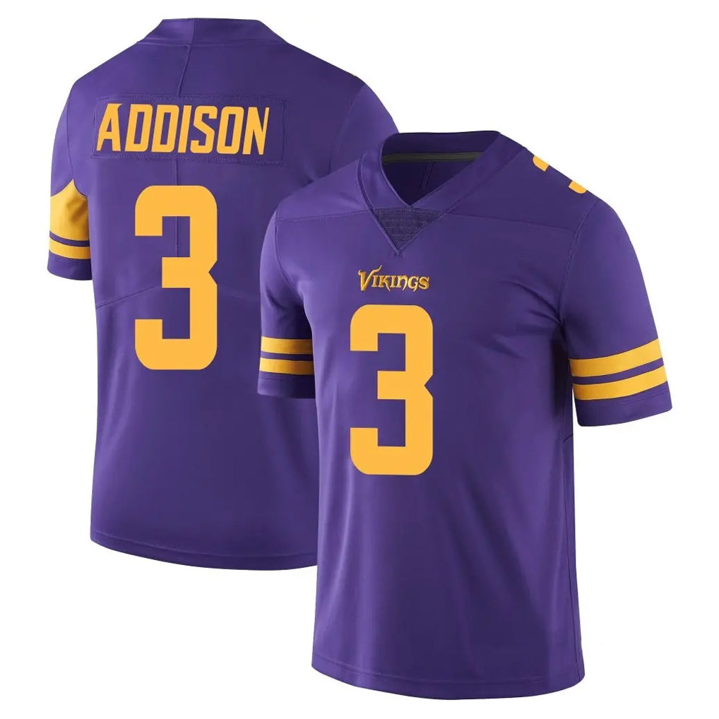 Vanessashop M.Vikings #3 Jordan Addison Player Purple Limited Color Rush Home Game Stitched Jerseys
