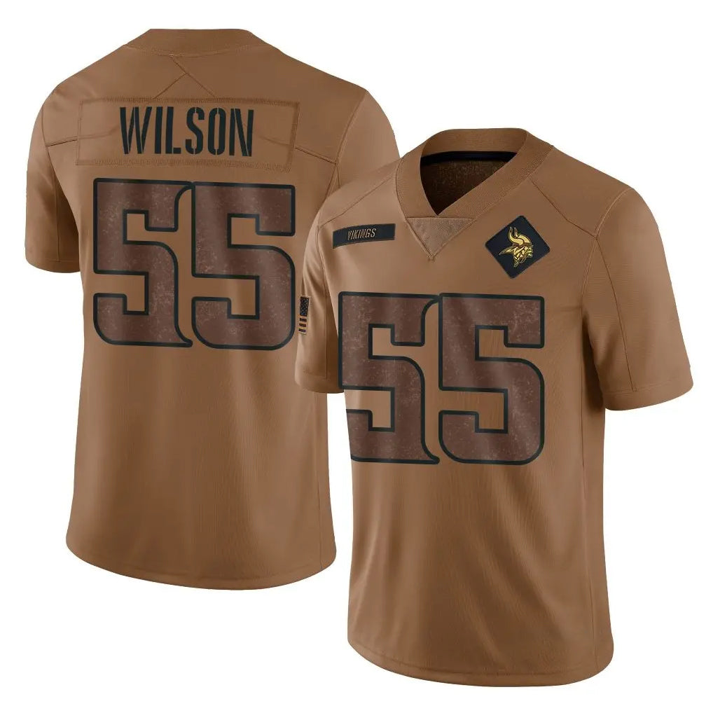 Vanessashop M.Vikings #55 Eric Wilson Player Brown Salute To Service Limited Stitched Jerseys