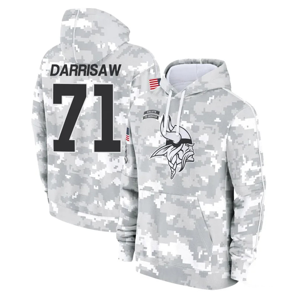 Vanessashop M.Vikings #71 Christian Darrisaw Player Arctic Camo Salute to Service Pullover Hoodies Limited Game Stitched Jerseys
