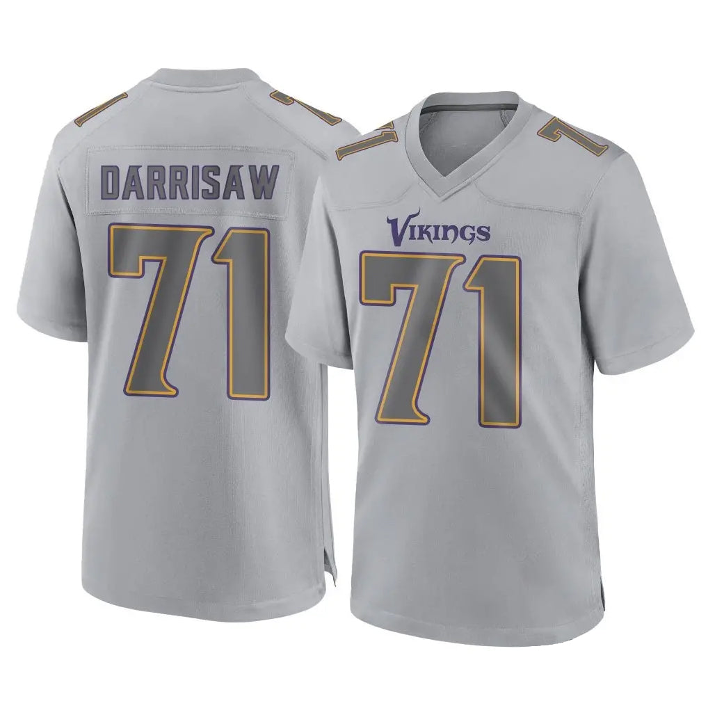 Vanessashop M.Vikings #71 Christian Darrisaw Player Gray Atmosphere Fashion Home Game Stitched Jerseys