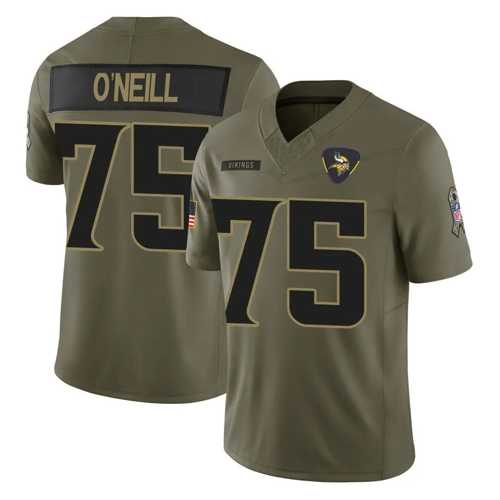 Vanessashop M.Vikings #75 Brian O'Neill Player Olive 2025 Salute To Service Limited Game Stitched Jerseys