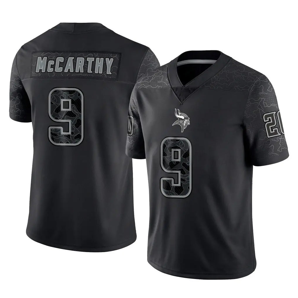 Vanessashop M.Vikings #9 J.J. McCarthy Player Black Reflective LImited Home Game Stitched Jerseys