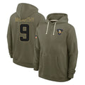 Vanessashop M.Vikings #9 J.J. McCarthy Player Olive Salute to Service Pullover Hoodies Limited Stitched Jerseys