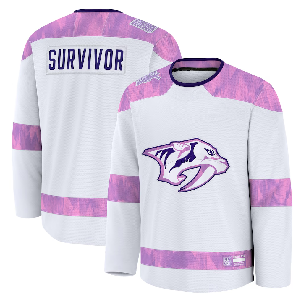 Vanessashop N.Predators White Hockey Fights Cancer Survivor Practice Jerseys