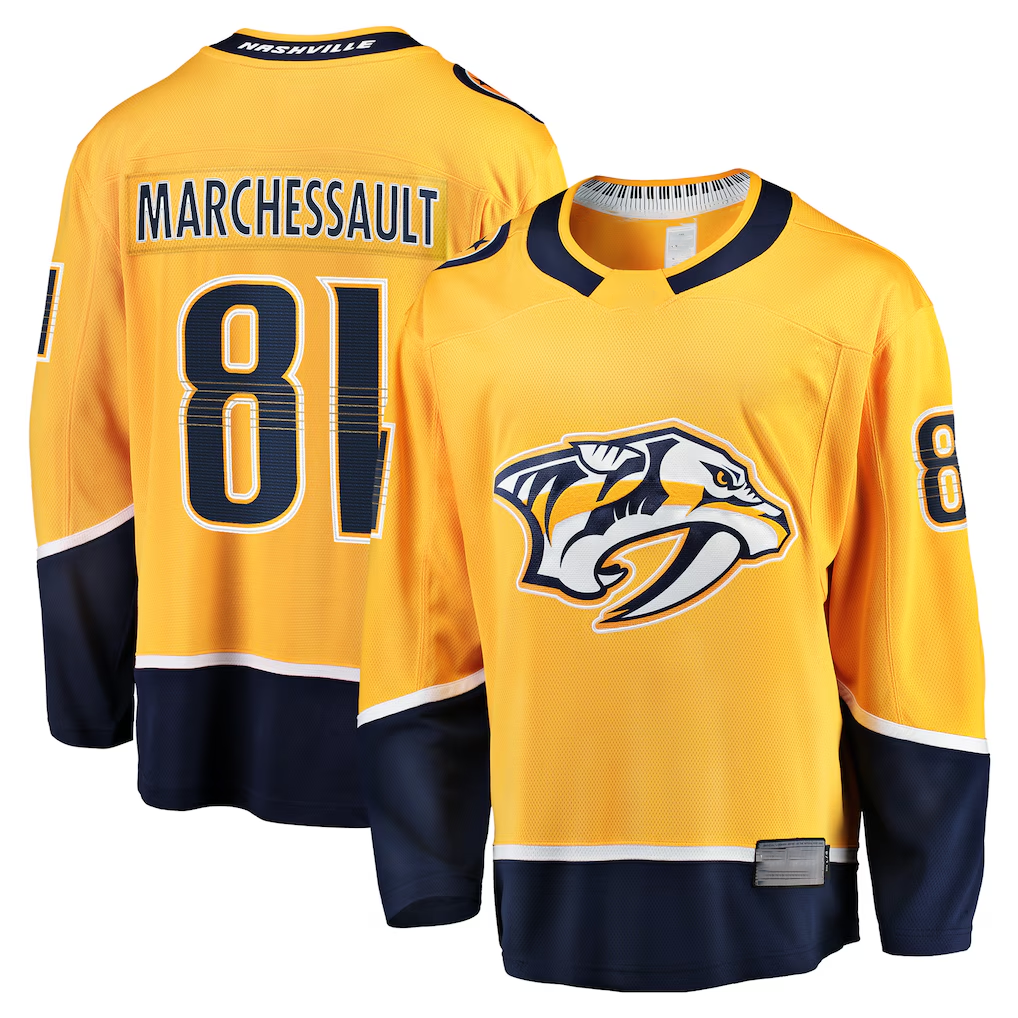 Vanessashop N.Predators #81 Jonathan Marchessault Gold Home Premier Breakaway Player Jerseys