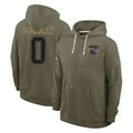 Vanessashop NE.Patriots #0 Christian Gonzalez Player Olive Salute to Service Pullover Hoodies Limited Stitched Jerseys