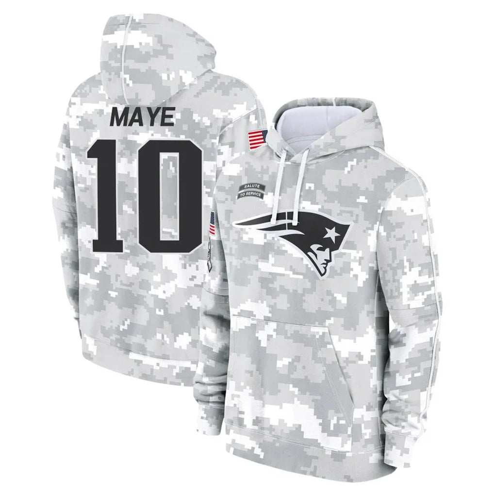 Vanessashop NE.Patriots #10 Drake Maye Player Arctic Camo Salute to Service Pullover Hoodies Limited Game Stitched Jerseys