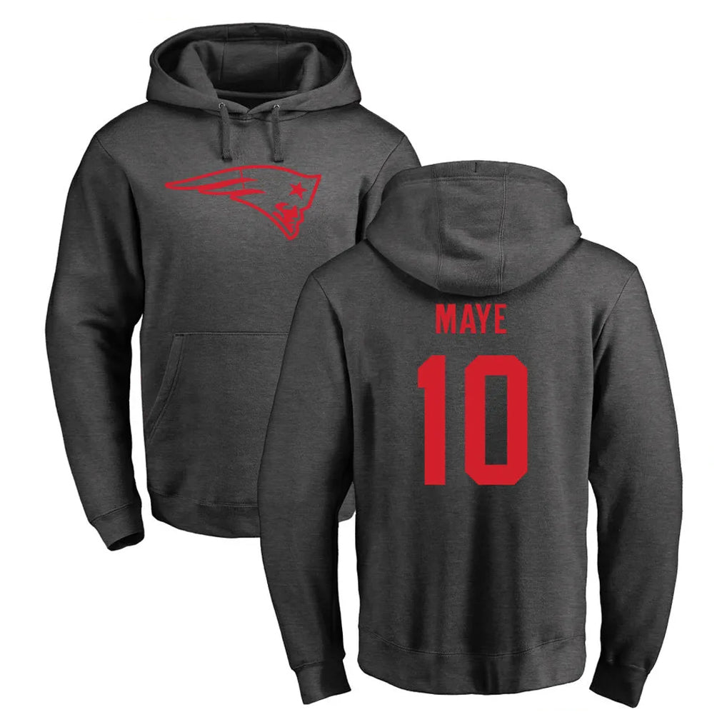 Vanessashop NE.Patriots #10 Drake Maye Player Gray Pullover Hoodies Home Game Stitched Jerseys