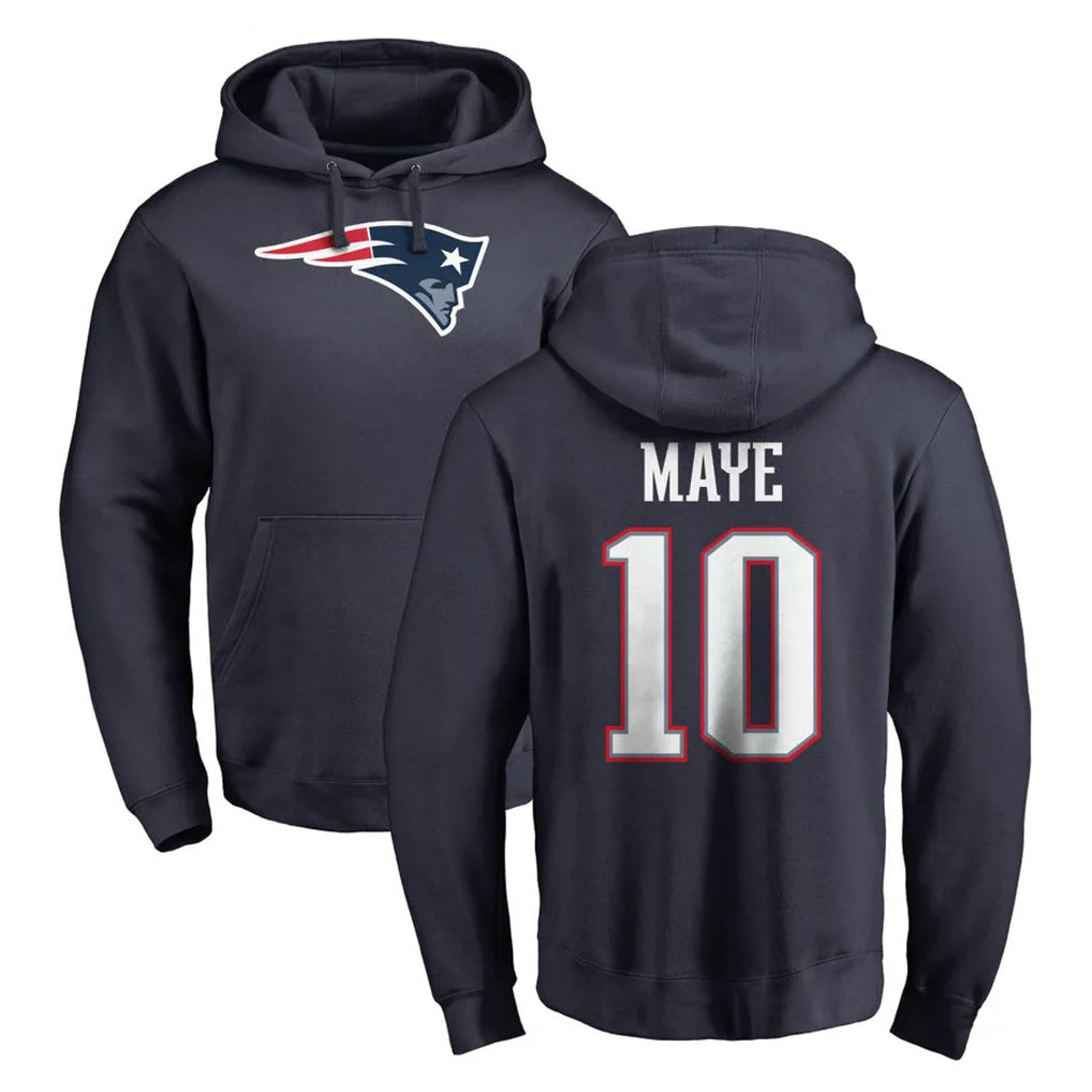 Vanessashop NE.Patriots #10 Drake Maye Player Navy LOGO Pullover Hoodies Home Game Stitched Jerseys