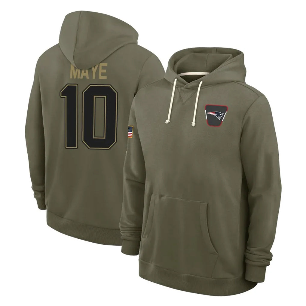 Vanessashop NE.Patriots #10 Drake Maye Player Olive Salute to Service Pullover Hoodies Limited Stitched Jerseys