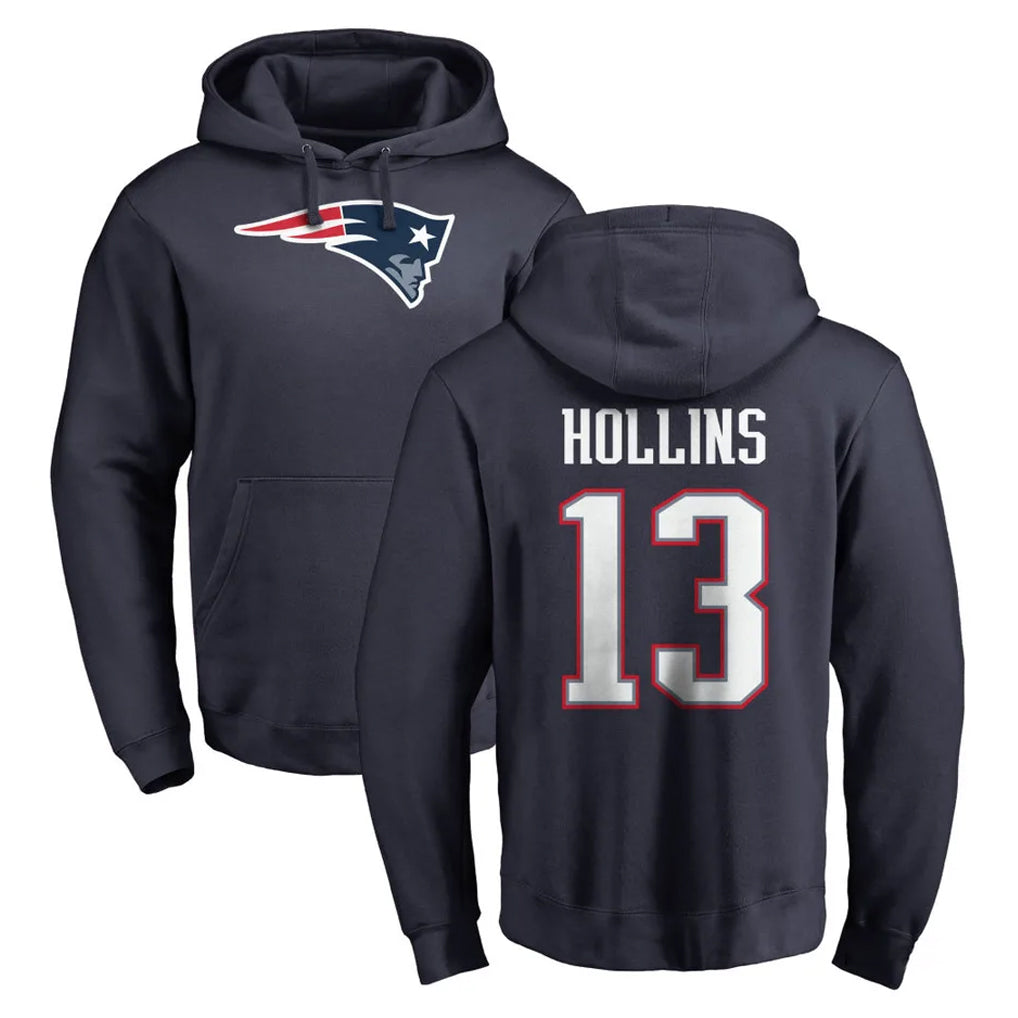 Vanessashop NE.Patriots #13 Mack Hollins Player Navy LOGO Pullover Hoodies Home Game Stitched Jerseys