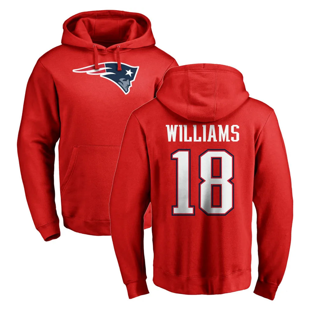 Vanessashop NE.Patriots #18 Kyle Williams Player Red LOGO Pullover Hoodies Home Game Stitched Jerseys
