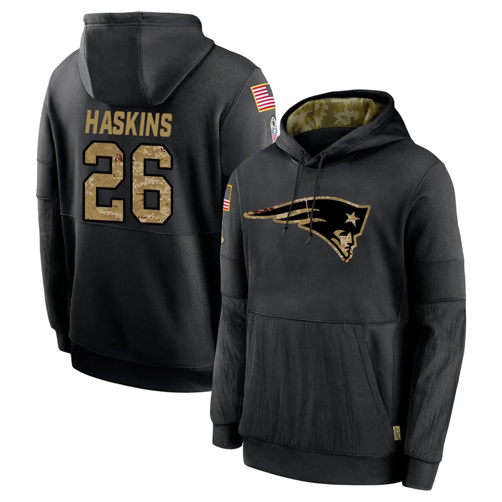 Vanessashop NE.Patriots #26 Hassan Haskins Player Black Salute to Service Hoodies Limited Game Stitched Jerseys