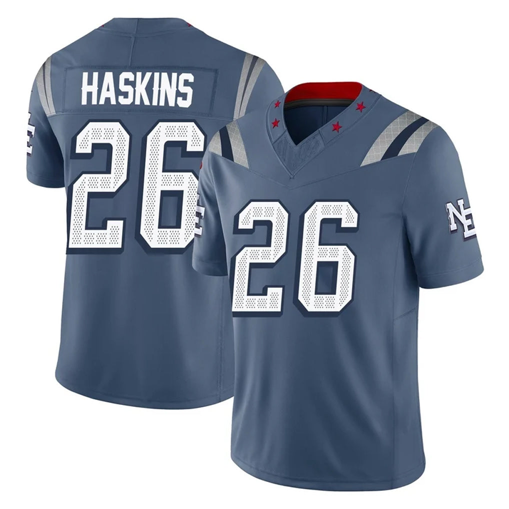 Vanessashop NE.Patriots #26 Hassan Haskins Player Blue Limited Rivalries Collection Home Game Stitched Jerseys