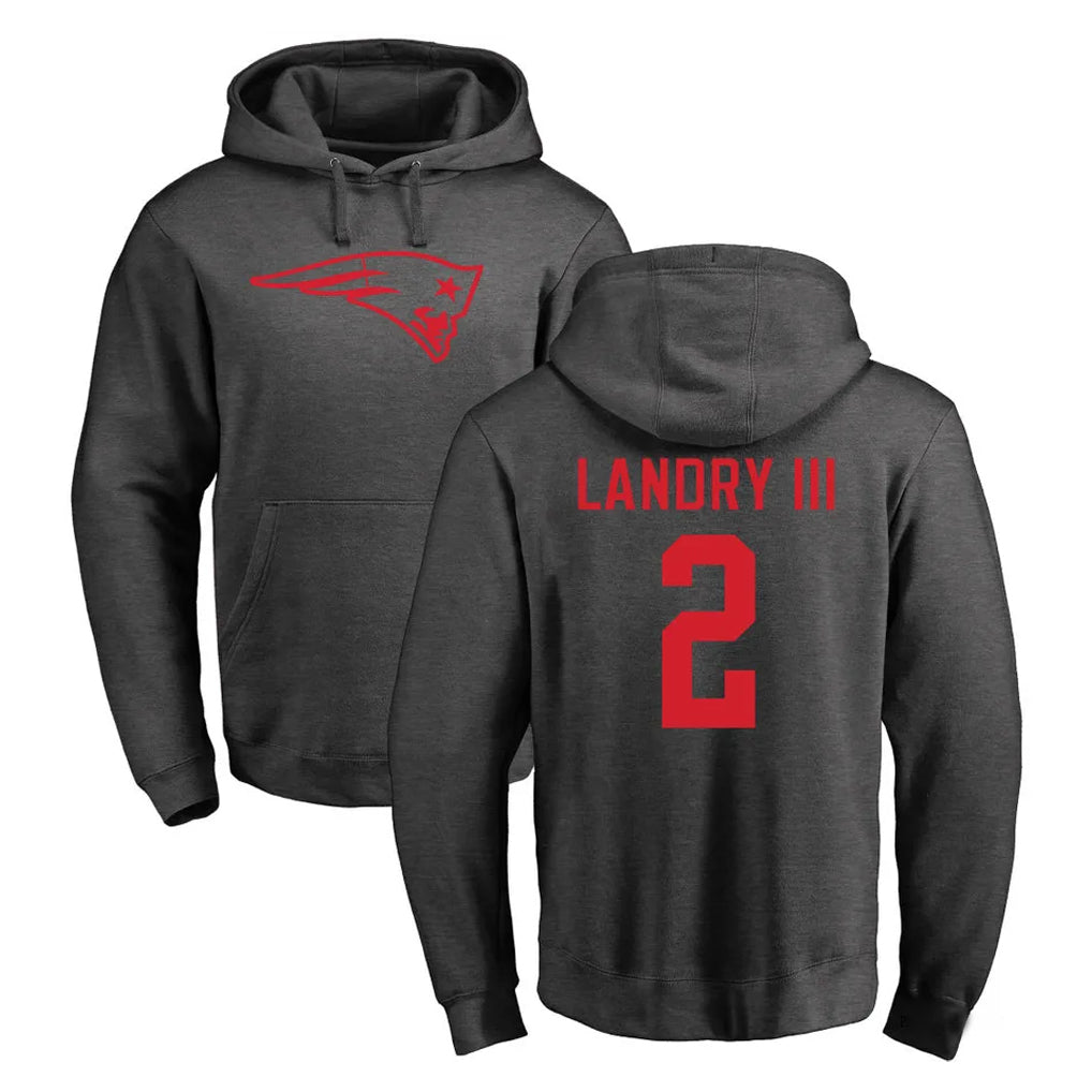 Vanessashop NE.Patriots #2 Harold Landry III Player Gray Pullover Hoodies Home Game Stitched Jerseys