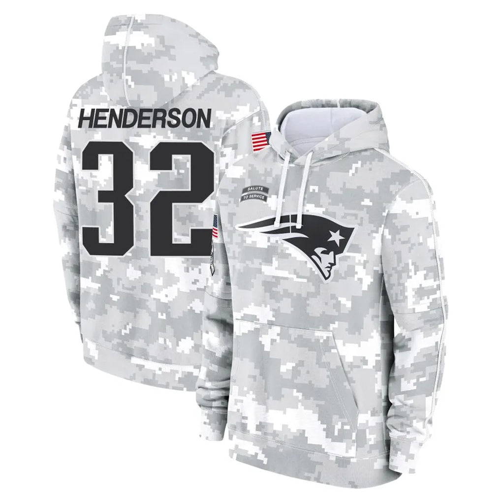 Vanessashop NE.Patriots #32 TreVeyon Henderson Player Arctic Camo Salute to Service Pullover Hoodies Limited Game Stitched Jerseys