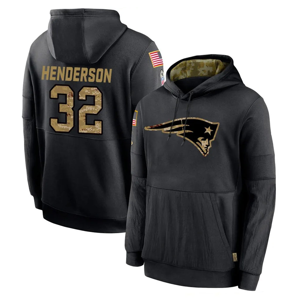 Vanessashop NE.Patriots #32 TreVeyon Henderson Player Black Salute to Service Hoodies Limited Game Stitched Jerseys