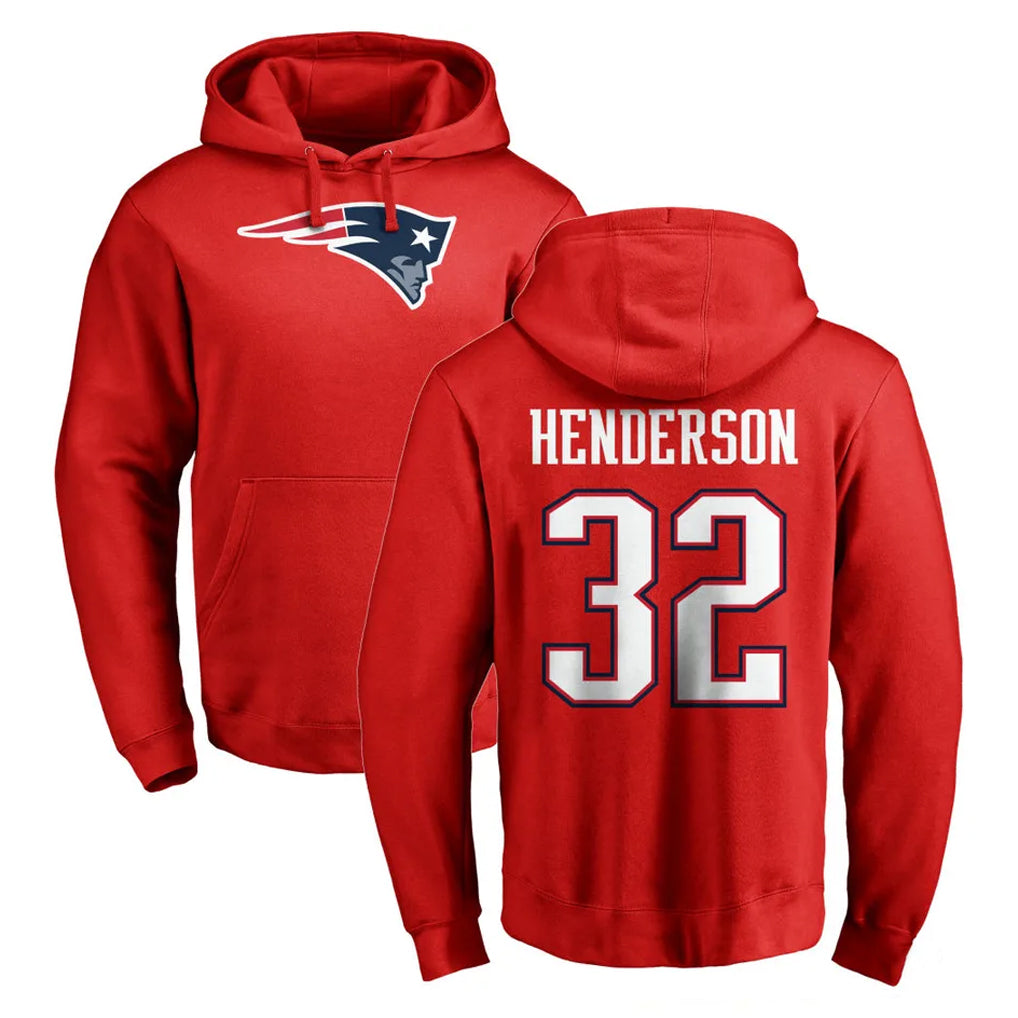 Vanessashop NE.Patriots #32 TreVeyon Henderson Player Red LOGO Pullover Hoodies Home Game Stitched Jerseys
